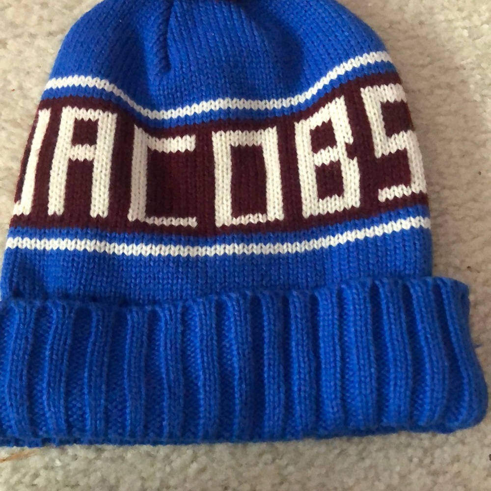 Maroon and blue beanie
